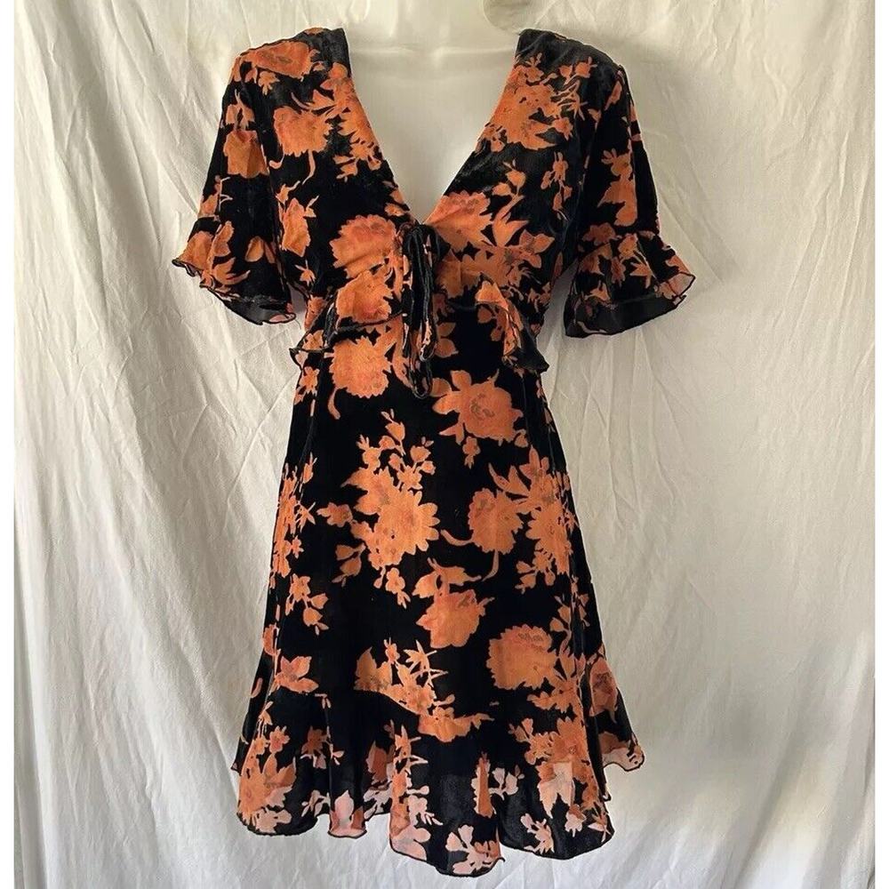 Lulus Floral Dress XS Whimsigoth Witchy Halloween Fall Velvet Fairy Grunge